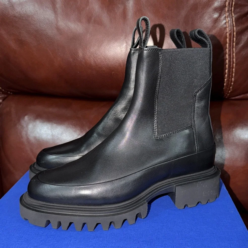 ‼️NEW All Saints Harlee Lug Sole Black Leather Chelsea Boots